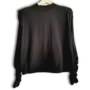 LOAVIES Netherlands Ruched Sleeve High Neck Pullover Top Black Sz M